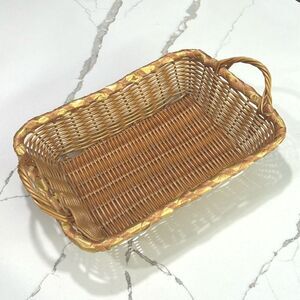 Tan Brown Wicker Weave Basket with Handles Bread Trinkets Keys